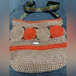 Handcrafted Crochet Tote Bag - Orange and Tan NEW!
